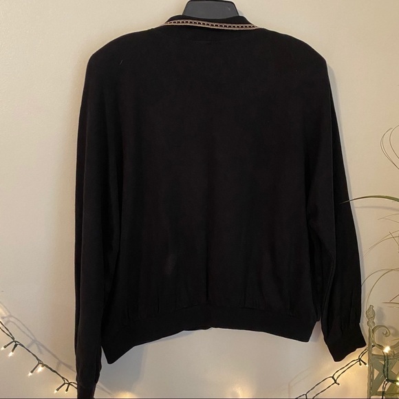 '80s ‘90s Vintage Collared Top Black Tan V Design - Picture 5 of 11